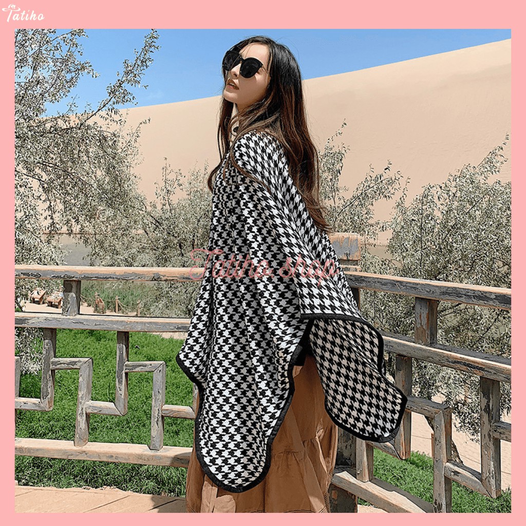 [Hàng Xịn, Giá Tốt] Khăn Choàng Cổ (Khăn Cashmere) Len Cao Cấp Houndstooth Viền Đen Thời Trang Thu Đông - Mã KLN05