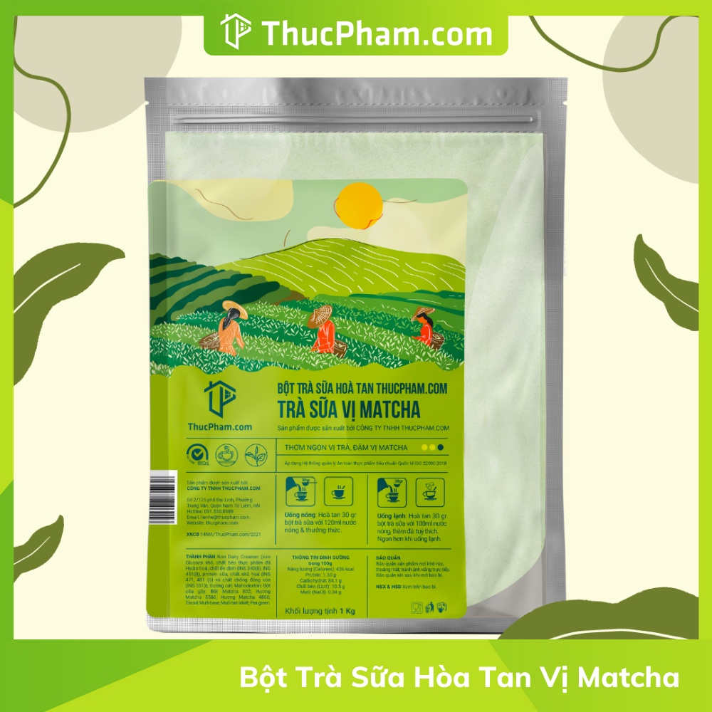 Bột Trà Sữa Hòa Tan ThucPham.com Vị Matcha - 1kg - Thơm Ngon Vị Trà, Đậm Vị Matcha