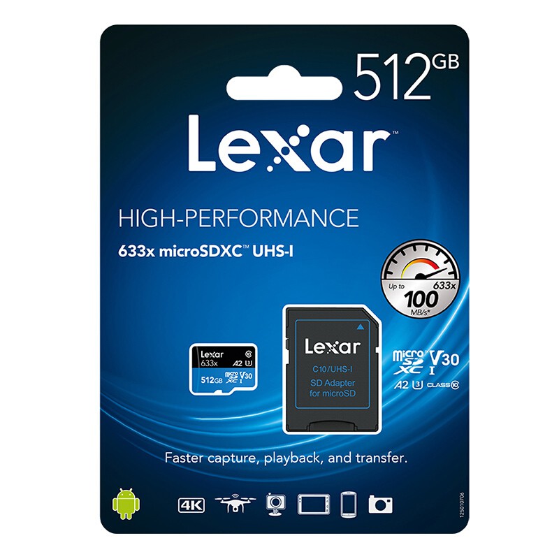 Thẻ nhớ MicroSDXC Lexar 512GB A2 V30 U3 4K 633x 100MB/s - With Adapter