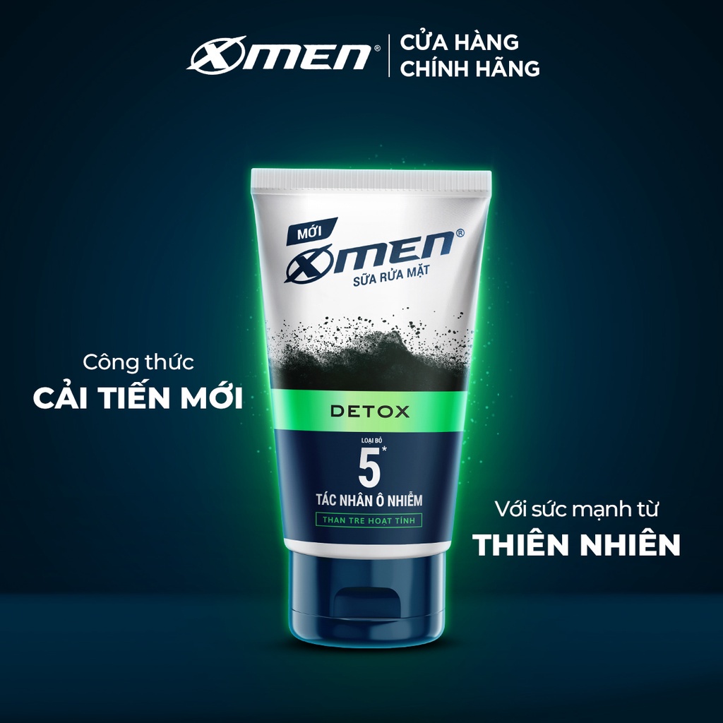 Combo 2 Sữa rửa mặt X-Men Go DETOX Than Tre Hoạt Tính 100g - Loại bỏ 5 tác nhân ô nhiễm