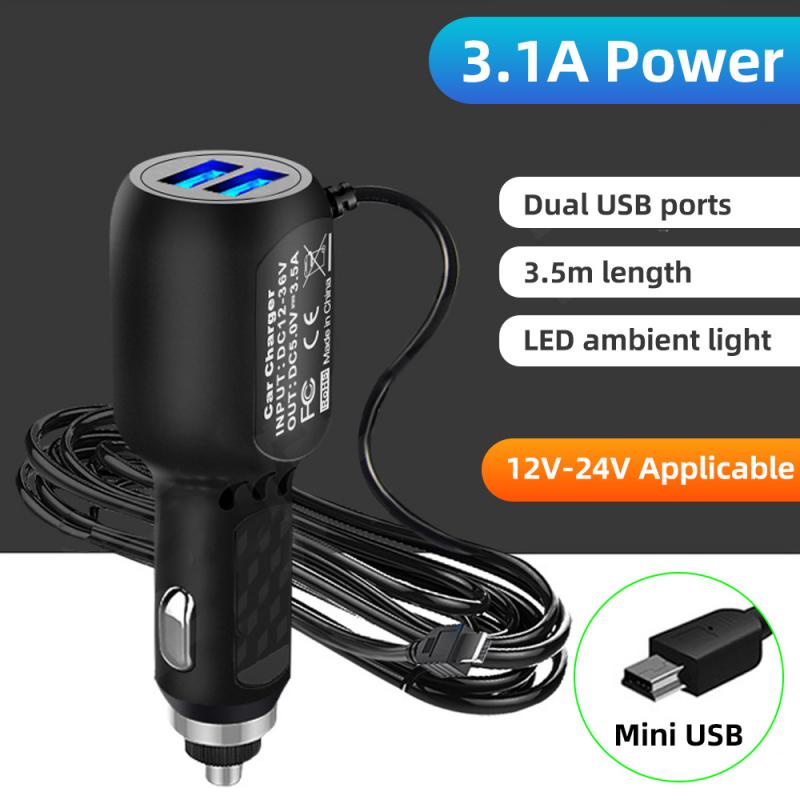 Tẩu sạc xe hơi Fonken 3.5M 5V 3.4A có 2 cổng Micro USB cho Camera DVR GPS đầu vào DC 8V-36V
