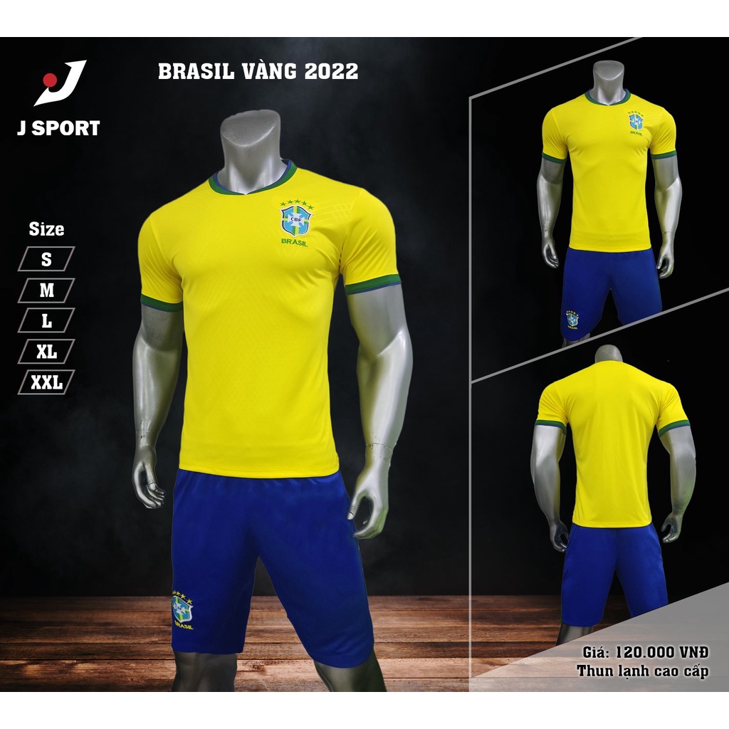 Quần áo đá banh, đá bóng đội tuyển brazil vàng WC 2022 mới