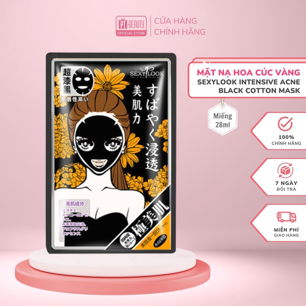 Lẻ 1 miếng Mặt nạ hoa cúc SEXYLOOK Intensive Pore Care Black Facial Mask da sáng sạch mụn 28ml