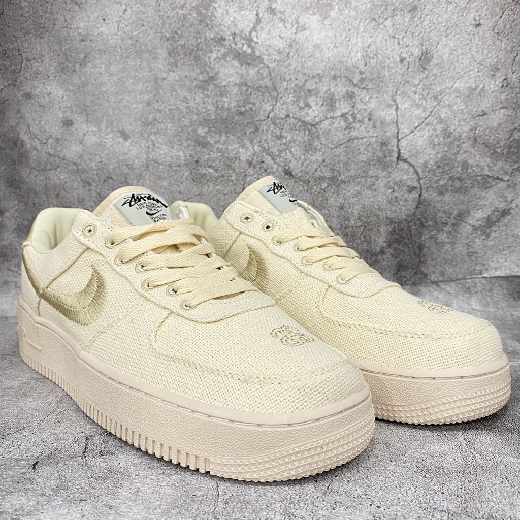 Giày Thể Thao Nam Nữ Sneaker AF1 Cổ Thấp Vải Thêu Viền Vàng  Vàng Full Size.