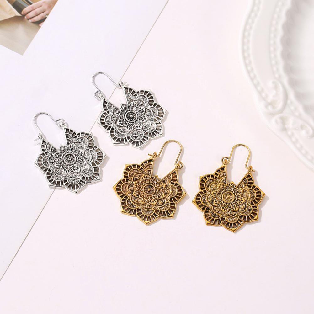 Bông Tai Hình Hoa Điêu Khắc Phong Cách Bohemian Cổ Điển Thời Trang