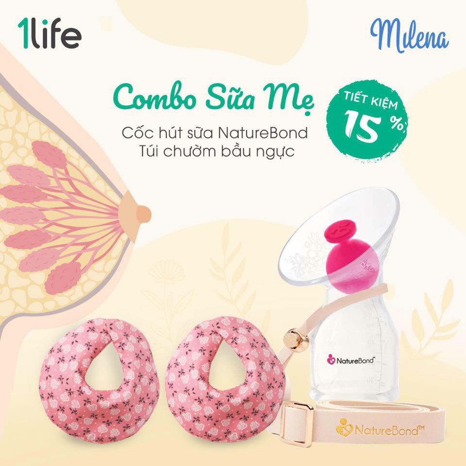 Combo Sữa Mẹ 1LIFE: Túi chườm kích sữa và Máy hút sữa silicon Naturebond