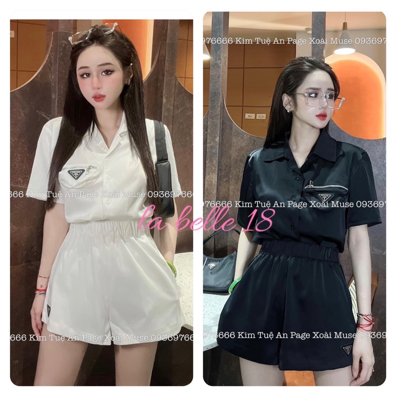 Set bộ áo vest sơ mi cổ bẻ mix quần sooc đùi Áo sơ mi cộc tay chất thô lụa