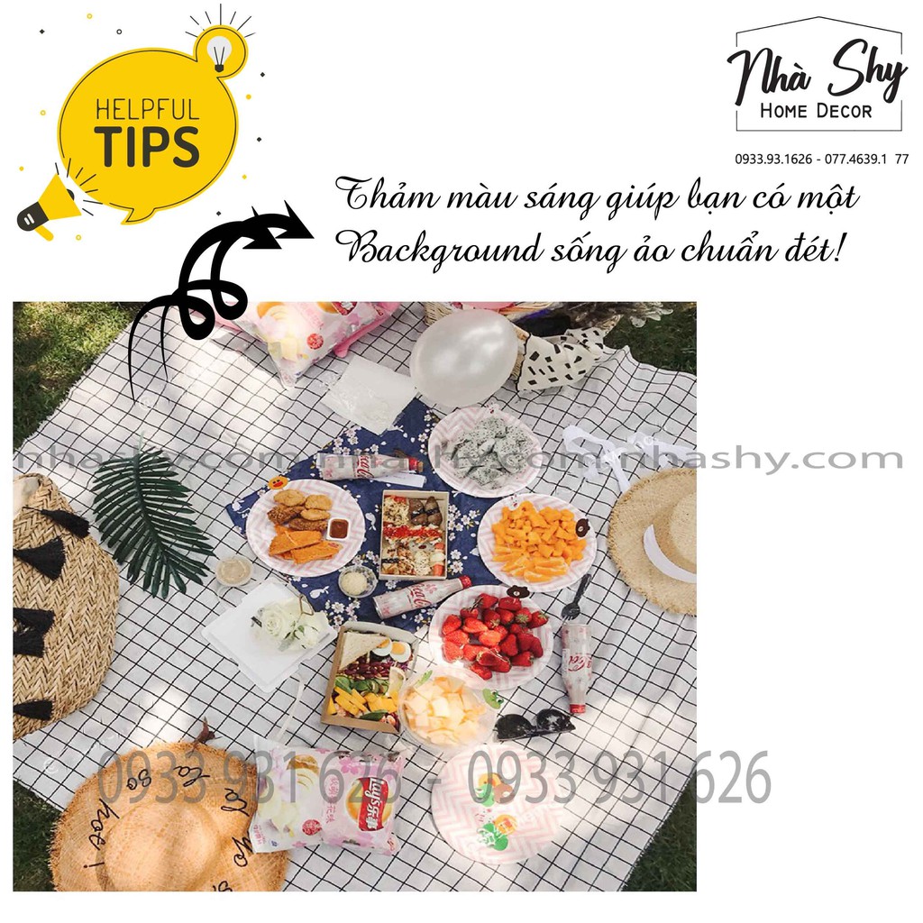 Vải trải chụp ảnh - vải trải picnic decor chụp ảnh caro, báo chí nhiều size