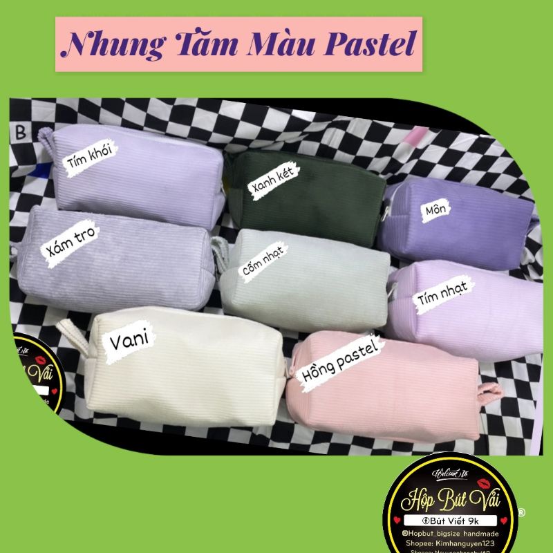 Hộp bút vải nhung tăm màu pastel