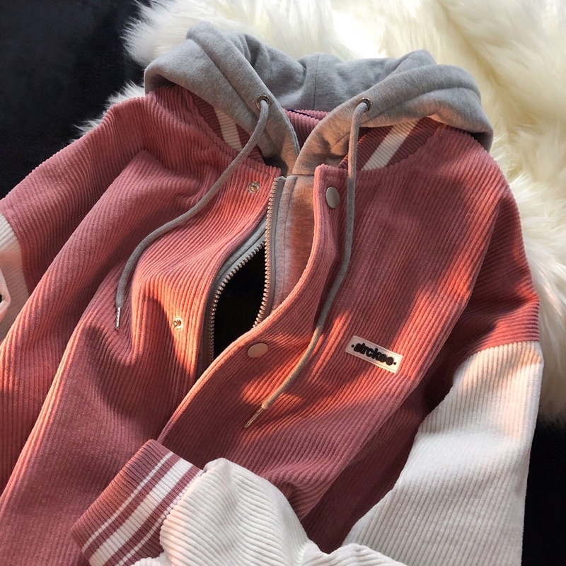 Áo Khoác Bomber Jacket Unisex Nhung Tăm 2 Lớp Có Mũ