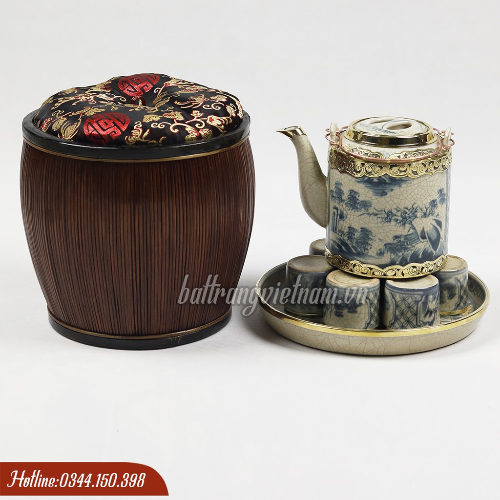 Bộ ấm tích men rạn Bát Tràng bọc đồng - Ấm tích hãm trà
