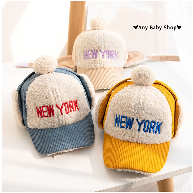Mũ nón phi công in chữ NewYork cho bé trai bé gái có ốp tai nhiều màu dễ thương-hàng có sẵn ❣❣