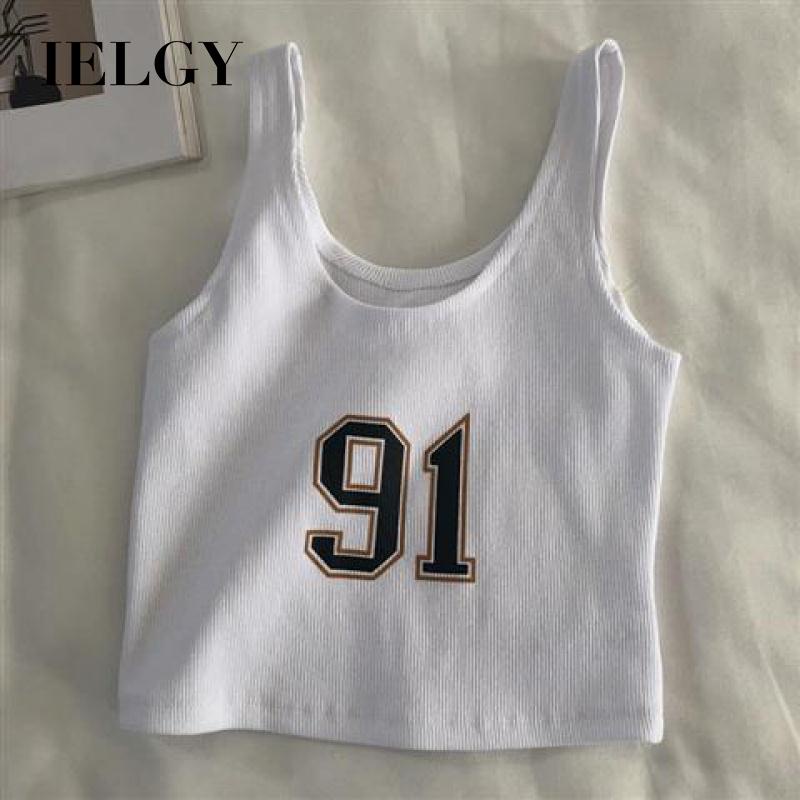 Áo hai dây dệt kim Ielgy co giãn in số phong cách thể thao thời trang Hàn Quốc