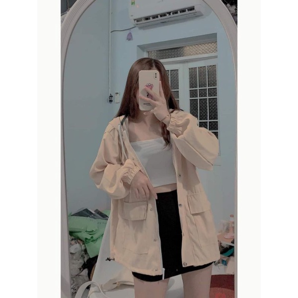 Áo Khoác Túi Hộp Nút Bấm Form Unisex Ulzzang Nam Nữ