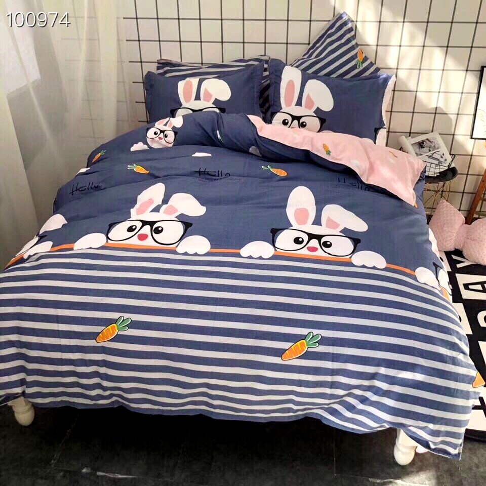 Combo bộ ga chun MÈO CAT XANH kèm 2 vỏ gối nằm_Đủ kích thước