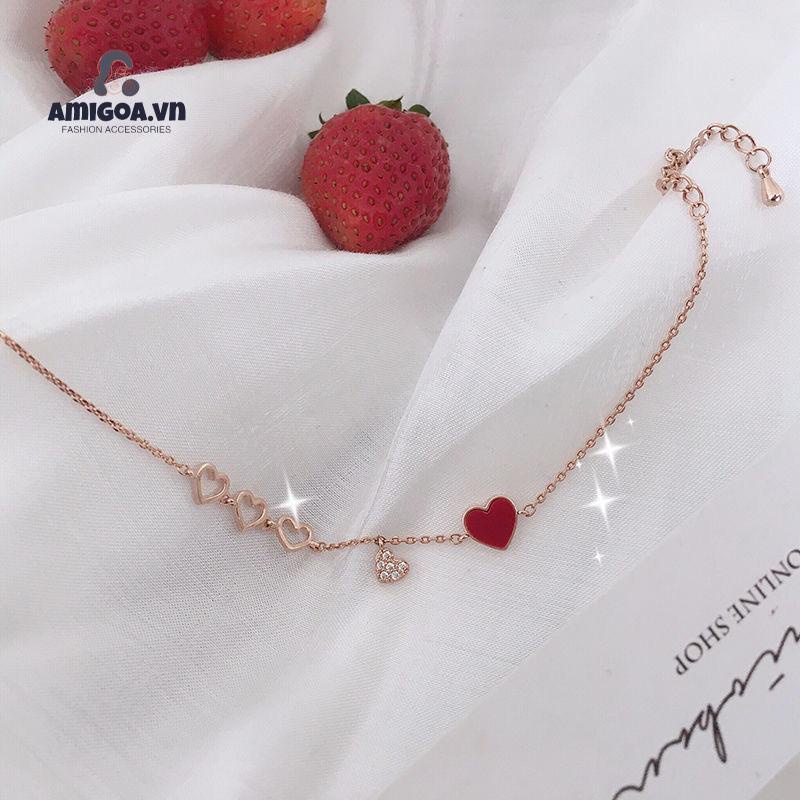 ✨✨Vòng Tay Hình Trái Tim Đỏ Đính Đá Zircon Thanh Lịch Phong Cách Hàn Quốc Cho Nữ