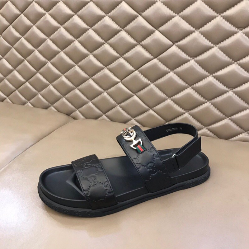 Sandal nam thương hiệu Gucci GG da thật cao cấp thiết kế quai logo độc đáo