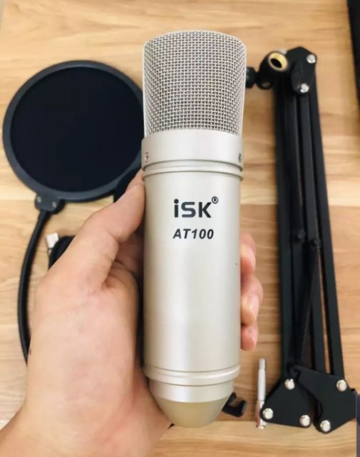 [Mã ELHACE giảm 4% đơn 300K] Combo mic thu âm ISK AT100 + chân mic kẹp bàn +màng lọc âm