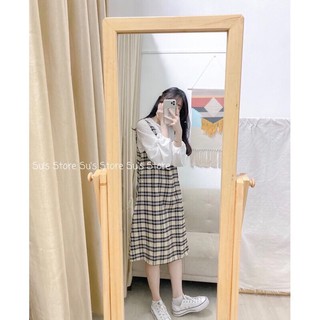 Set váy yếm kẻ caro be