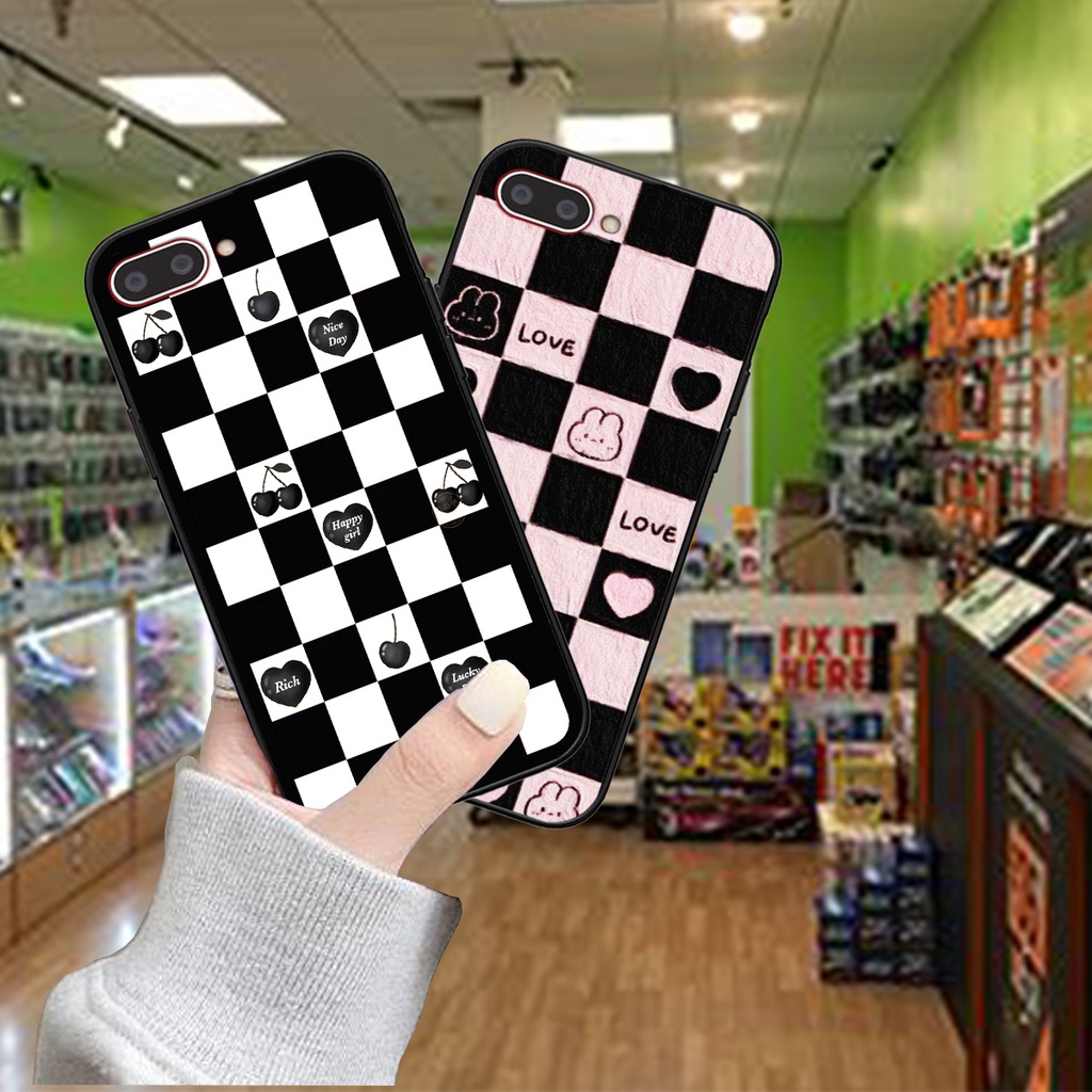 Ốp Oppo A3s / A1k in hình gấu caro đen trắng dễ thương siêu bền