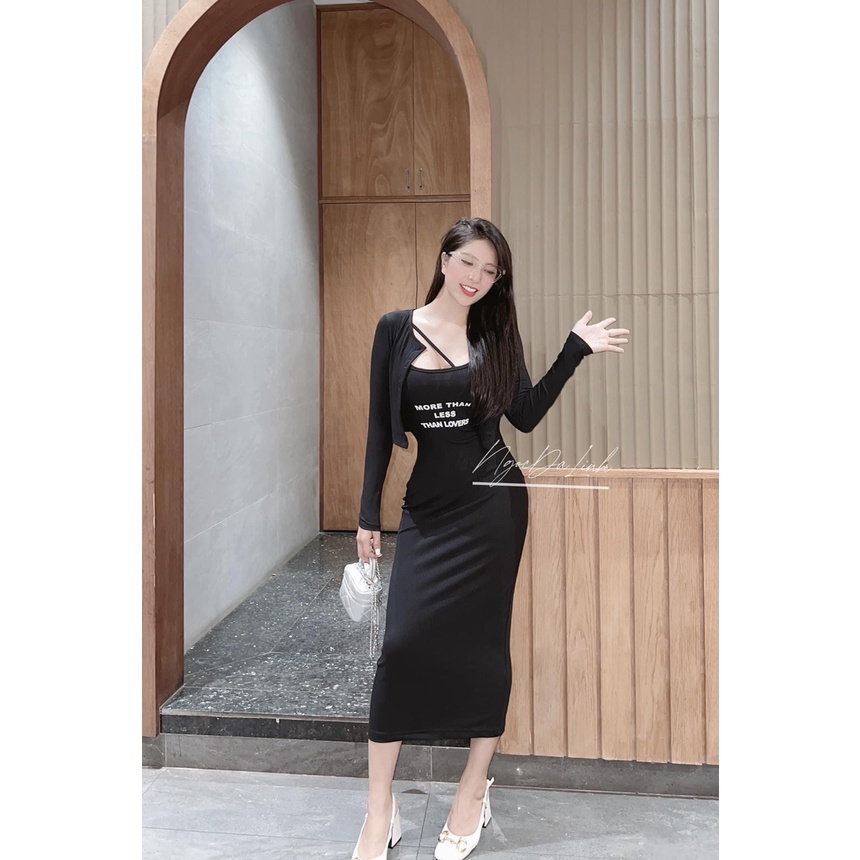 Set len mongtoghi 2 món áo khoác ngoài phối váy body dáng dài TH266