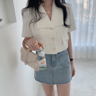 [Có sẵn] Sơmi blazer dáng ngắn croptop