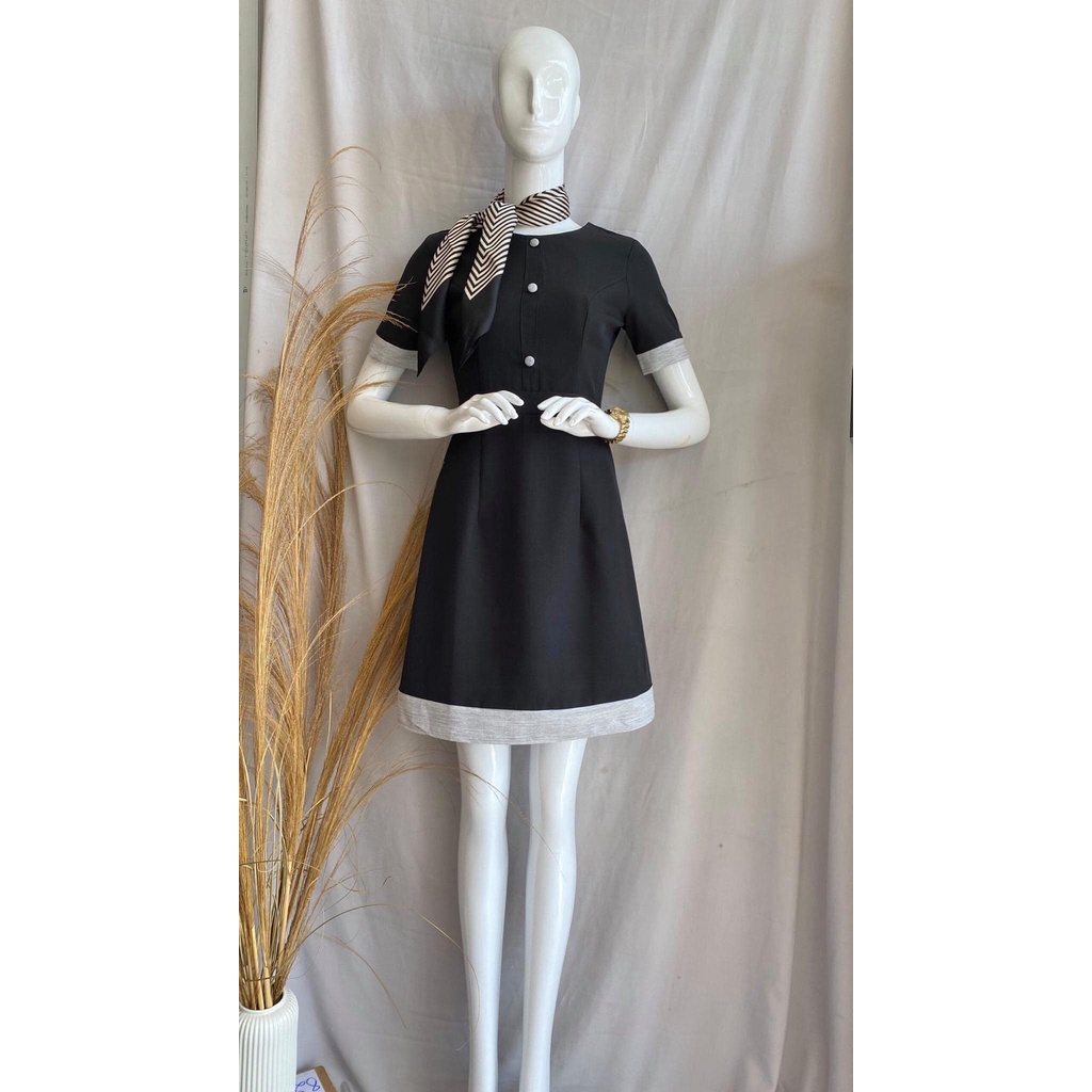 Đầm nữ nút bọc phối viền cách điệu GUMAC DB710 | BigBuy360 - bigbuy360.vn