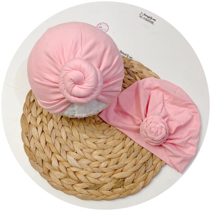 nón turban đính ngọc sang chảnh( hồng baby- 5-10kg)