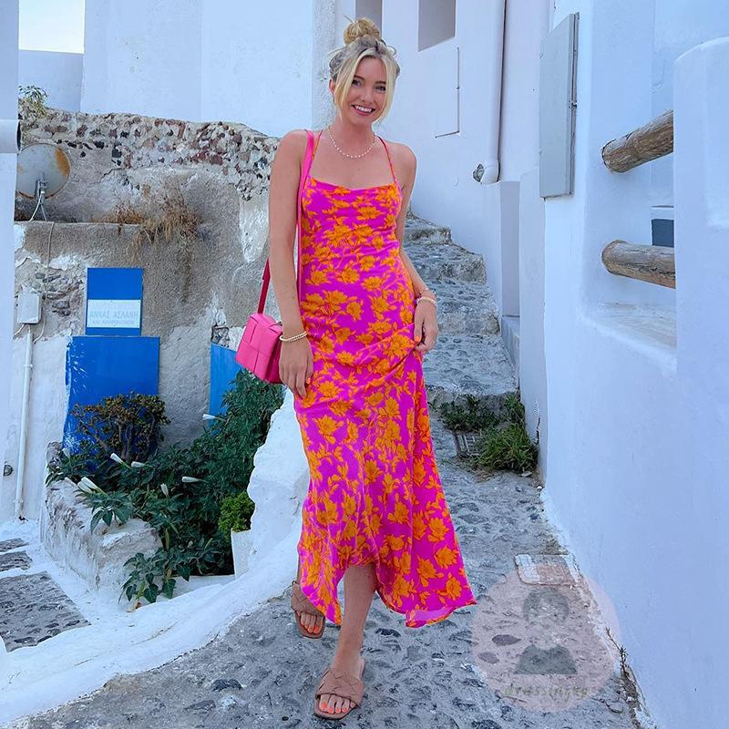 Đầm Dài Hai Dây Chéo Lưng In Hoa Thời Trang Mùa Hè Dành Cho Nữ