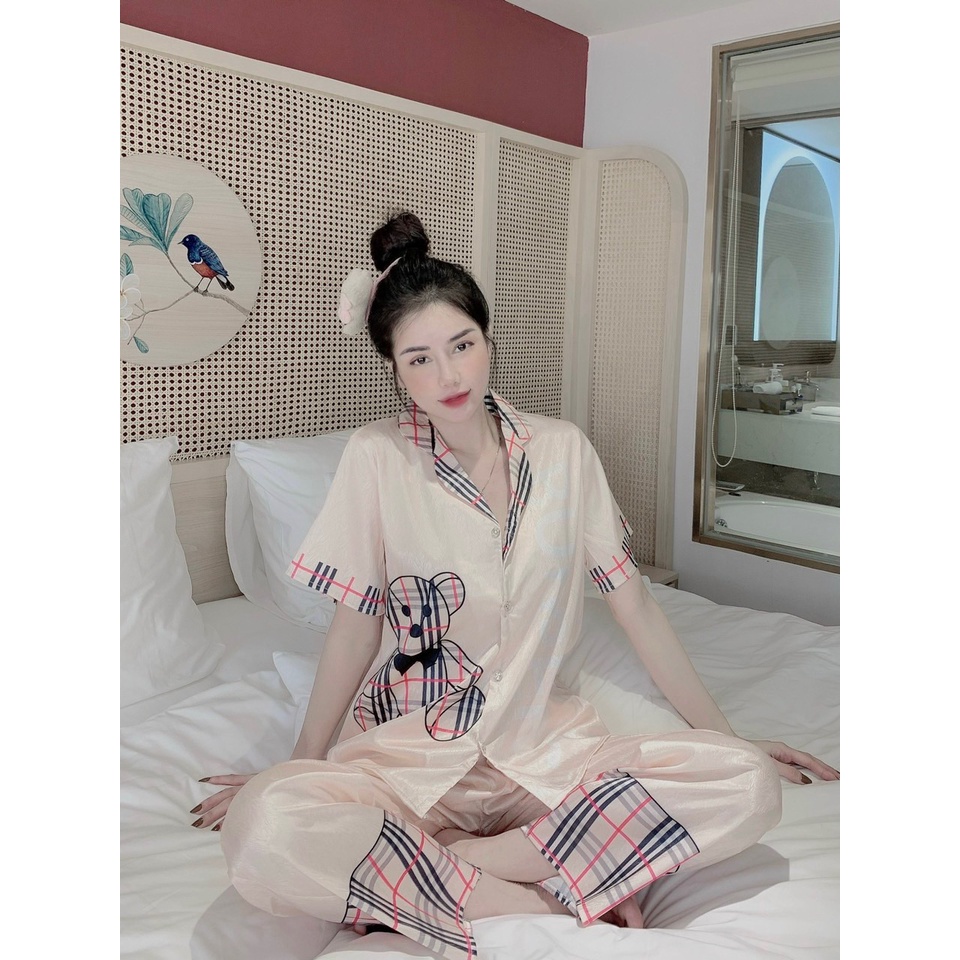Đồ bộ Pijama loại 1 Lụa xước Ánh kim mặc nhà cao cấp hoạ tiết sang chảnh dưới 62kg freesize 🌹