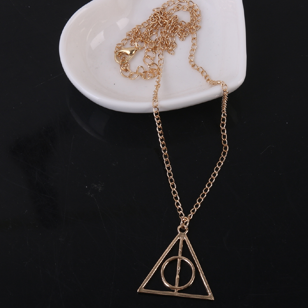 Dây chuyền hình tròn lồng trong tam giác phong cách retro bằng kim loại mạ vàng bạc dành cho nữ