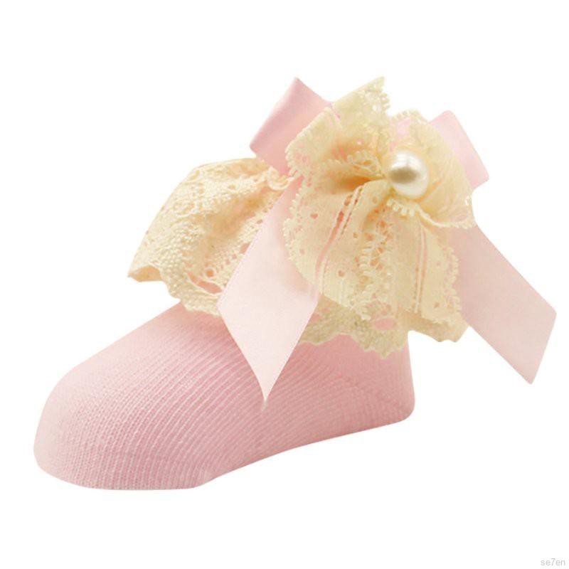 Vớ cotton phối ren xinh xắn dành cho bé gái từ 0-12 tháng tuổi