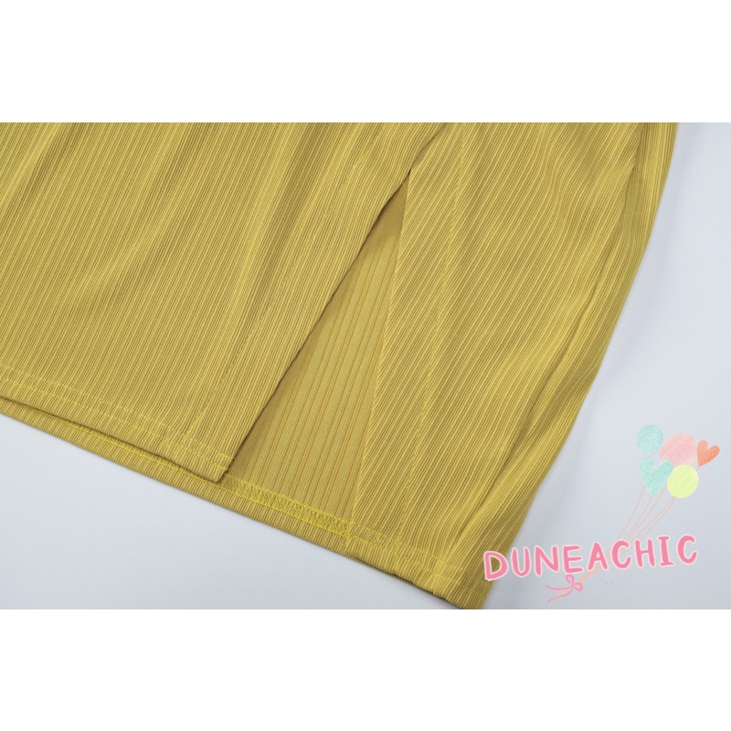 DUNEA Set Áo Thun Ngắn Tay Cổ Bẻ Phối Chân Váy Lưng Cao Xẻ Tà Thời Trang Trẻ Trung Cho Nữ