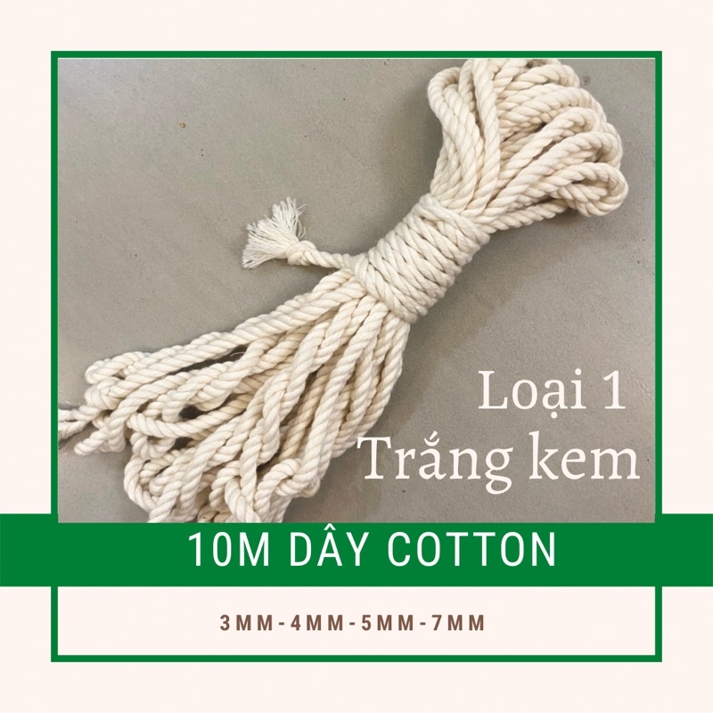 [Mã SKAMLTSM9 giảm 10% đơn 99K] 10m dây thừng cotton màu kem 3-4-5-7mm