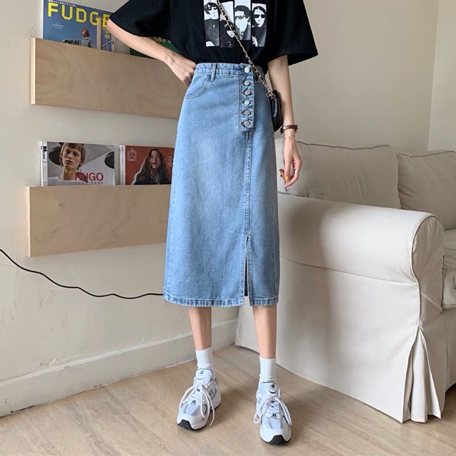 📍Chân váy bò xẻ vạt khuy lệch dáng dài (Ảnh thật +video) 📍 Order | BigBuy360 - bigbuy360.vn