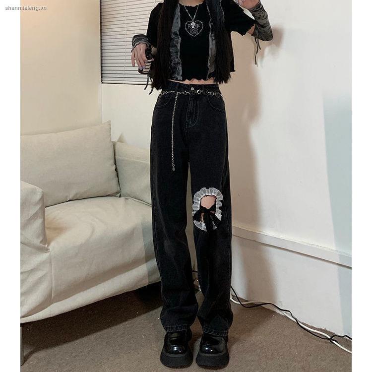 Áo thun/ Quần jean dài lưng cao phối nơ thiết kế đường phố thời trang mùa hè mới cho nữ 2021 | BigBuy360 - bigbuy360.vn