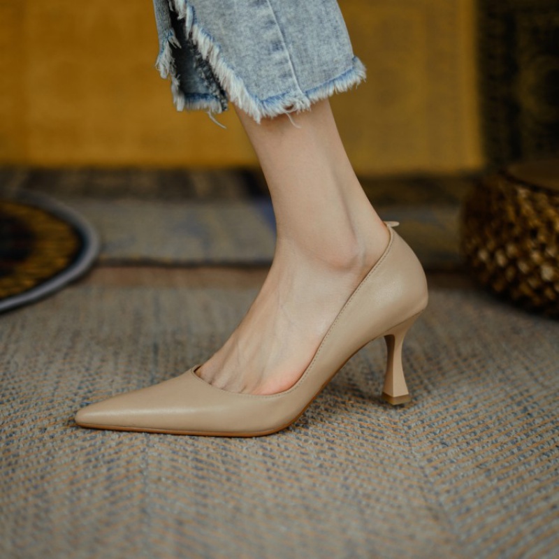 Giày Cao Gót Da Mềm Mũi Nhọn Miệng Nông Kiểu Pháp Thời Trang 2022 Cho Nữ