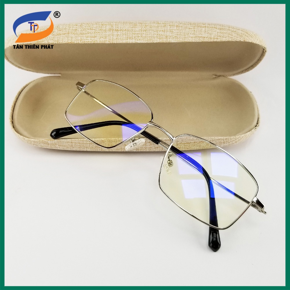 Gọng kính mắt cận nam nữ kim loại 0026 màu đen, bạc. Tròng kính giả cận 0 độ chống ánh sáng xanh, chống tia UV
