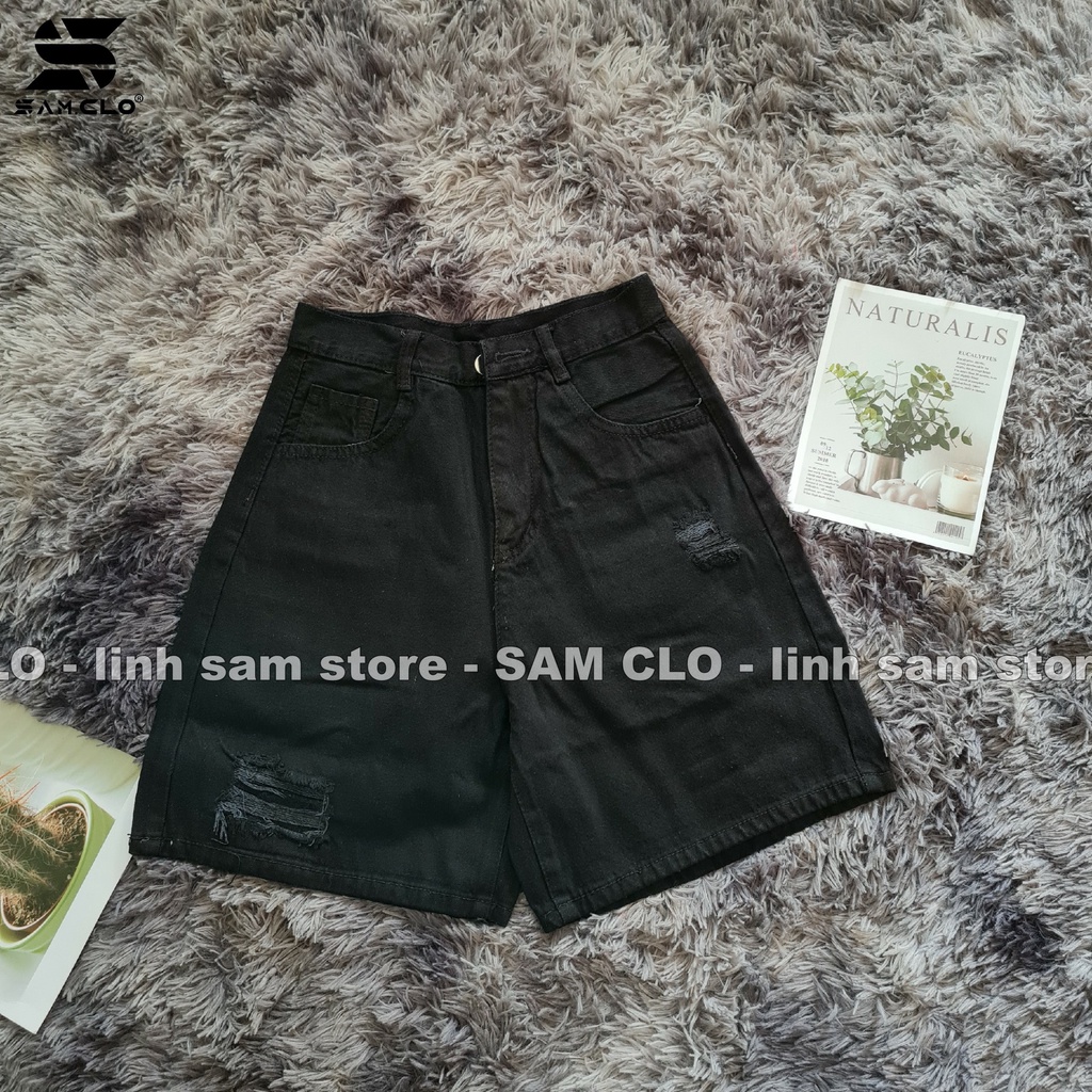 Quần bò đùi denim short Jeans nữ SAM CLO dáng suông ulzzang ống rộng lưng ôm cạp cao màu trơn CODE 318