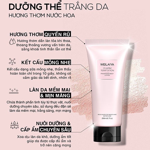 Dưỡng thể trắng da Weilaiya Body Lotion cấp ẩm 3 tầng hương nước hoa 200ml