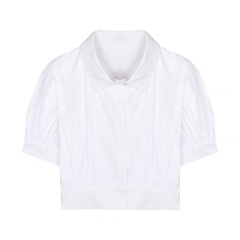 Áo sơ mi ngắn tay croptop siêu xinh, mặc chung với gi-lê