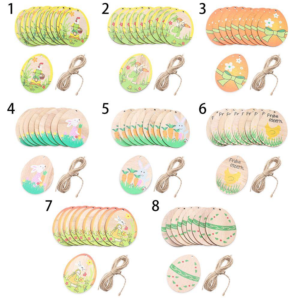 Set 10 Phụ Kiện Treo Trang Trí Bằng Gỗ Hình Thỏ Phục Sinh