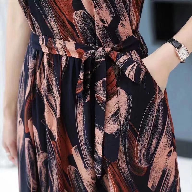 Đầm Dài Qua Gối Dáng Rộng Bằng Lụa Lạnh Thoáng Khí Phong Cách Phương Tây Dành Cho Phụ Nữ Trung Niên 40 Tuổi