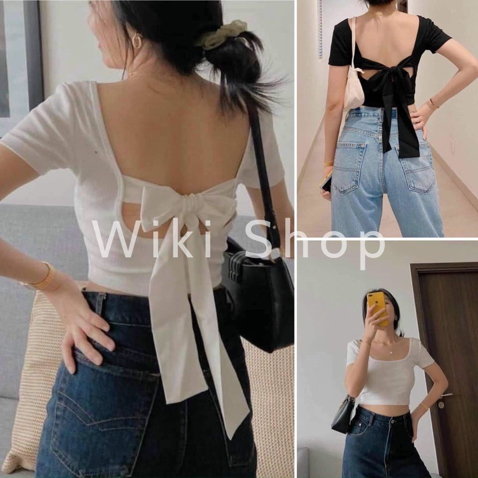 [C164] Áo croptop buộc nơ lưng sexy - Áo croptop cộc tay nữ freesize phom ôm tôn dáng chất thun giá siêu rẻ
