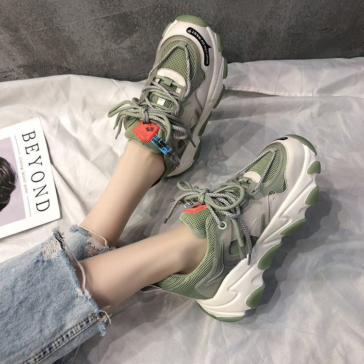 Giày thể thao nữ ULzzang 2 dây buộc kiểu đế cao hình sóng mẫu mới 2020 Reply1994