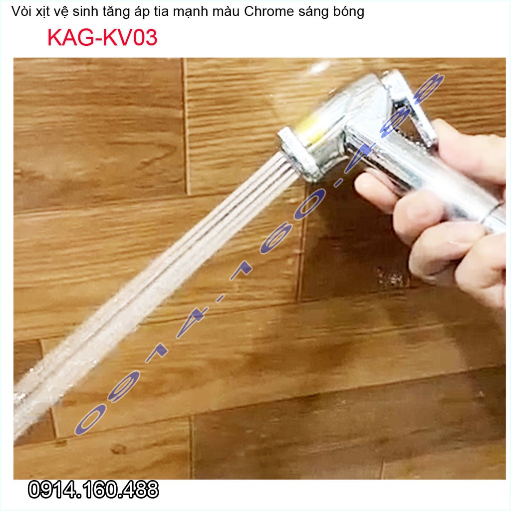 Vòi xịt vệ sinh KAG-KV03, dây xịt nhà tắm mạ Chrome tia nước mạnh rửa sạch siêu bền