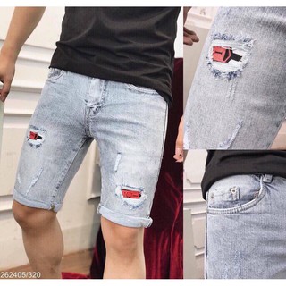 quần short jean nam xám bạc rách co dãn