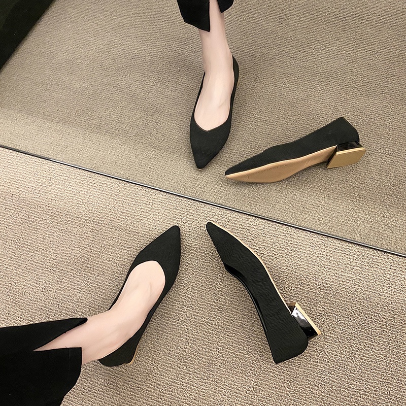 Giày Búp Bê Đế Bằng Mũi Nhọn Màu Đen Thời Trang Cho Nữ