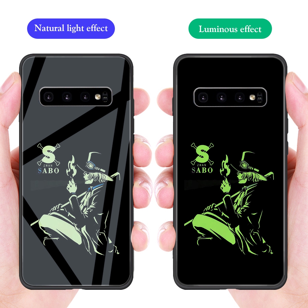 Ốp điện thoại kính cường lực in One Piece màu dạ quang cho Samsung S10 S10e S9 S8 Plus Note 10 9 8 S10+ S9+ S8+