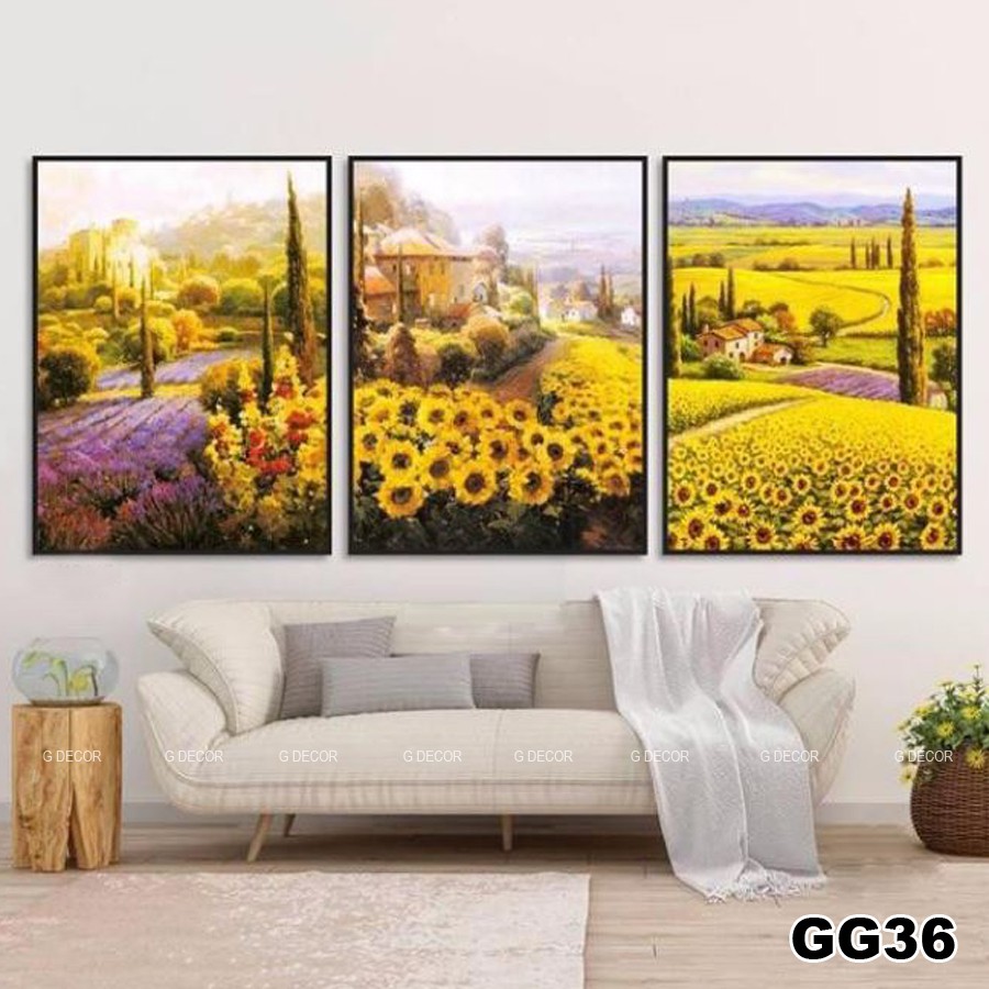 Tranh treo tường canvas khung gỗ 3 bức phong cách hiện đại Bắc Âu tranh hoa mẫu đơn trang trí phòng khách phòng ngủ 32